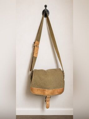 Vintage LL Bean Canvas & Leather Messenger Bag | Crossbody Satchel |Utility Bag
